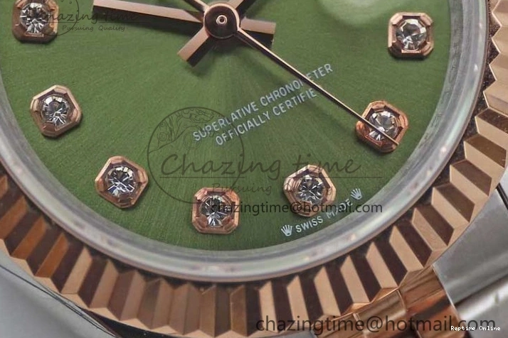0511 Lady DateJust 28 SS RG TWF 1:1 Best Edition Green Dial Diamonds Markers on Jubilee Bracelet NH Trendsetting 2130